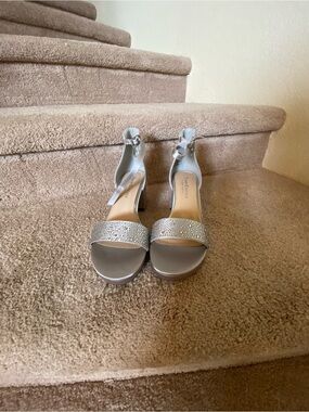 Juicy Couture Nelly Rhinestone Two-Piece Platform Dress Sandals Silver